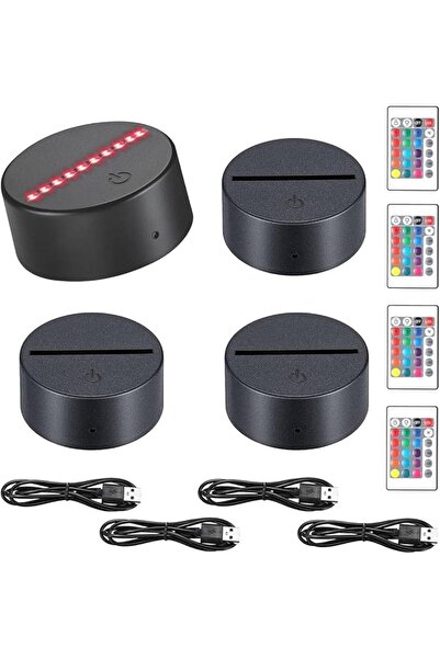 Generic مجموعة من 4 قواعد إضاءة LED ثلاثية الأبعاد، قاعدة إضاءة LED بـ 16 لون...