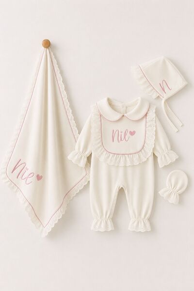 Minytrendy Baby Girl Name Embroidered Newborn Jumpsuit Blanket Glittery Hospi...