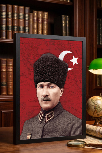 Günışığı Atölyesi Mustafa Kemal Atatürk Kalpaklı Çerçeveli Tablo - Osmanlı Su...