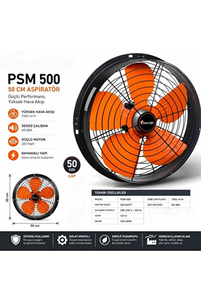 FANEXFAN PSM500 Monofaze Sanayi Tipi Aksiyel 50 cm Yuvarlak Gövdeli Havalandı...