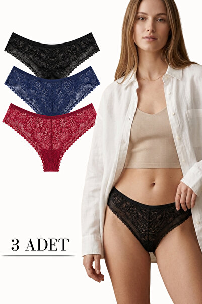 LİBELLA İÇ GİYİM Women's Lace Front and Back Brazilian Panties Lycra Mixed Co...