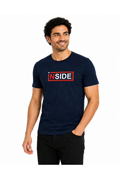 ETİFA Inside Premium Unisex T-Shirt 100% Cotton Modern Navy Blue T-Shirt