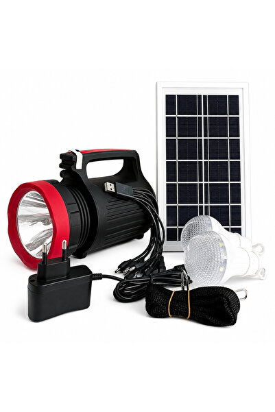 nelerbulurum Güneş Enerjili Şarjlı 2 Ampullü Işıldak Kablo veya Güneş enerjisiyle şarj olan Çoklu Telefon Şarj USB portu Powerbank Özellikli 5W Power LED 22 SMD Kamp Lambası + Powerbank + El feneri