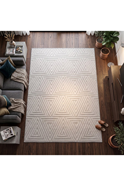Merinos Launge Serisi Dekoratif Hasır Modern Geometrik Desenli Krem Salon Otu...