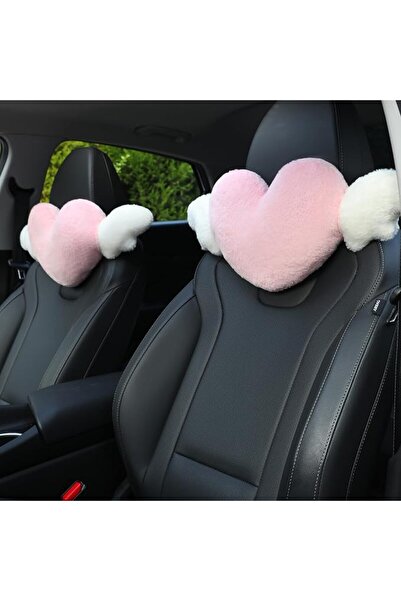 Yelajoy 2 Pcs Heart Shaped Cute Car Headrest Pillow with Angel Wings，Soft Hea...