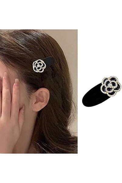 Tazweeq Vintage Flower Pearl Hairpin Clip, Black Camellia Side Hairpin Barret...