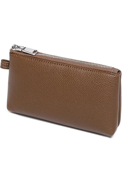 YONBEN Small Makeup Bag for Purse, Leather Cosmetic, Caramel Color, PU Leathe...