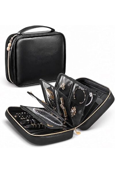 Lolalet Travel Jewelry Organizer Case with Velvet Pouches, Jewelry Binder Dis...