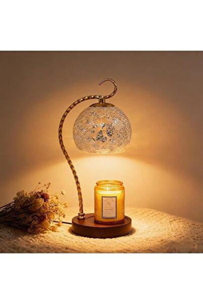 GENERAL Aroma Gold Mosaic Table Lamp with Candle Holder — Cracked Glass Desig...