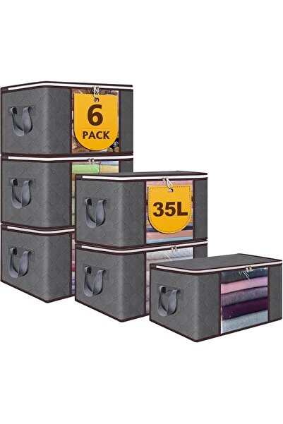AMINAC 35L Storage Bag, 6-Pack Foldable Storage Box Set, Clothes Organizer fo...