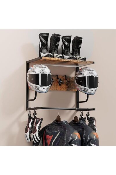Generic Wall Mounted Motorcycle Helmet Holder Rustic Iron & Wood Helmet Rack ...