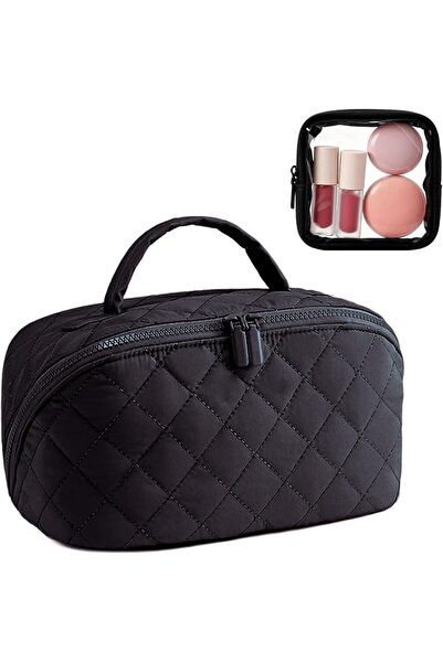 SZMDLX Puffy Makeup Bag for Travel, 180° Lay-Flat Cosmetic Bag Organizer with...