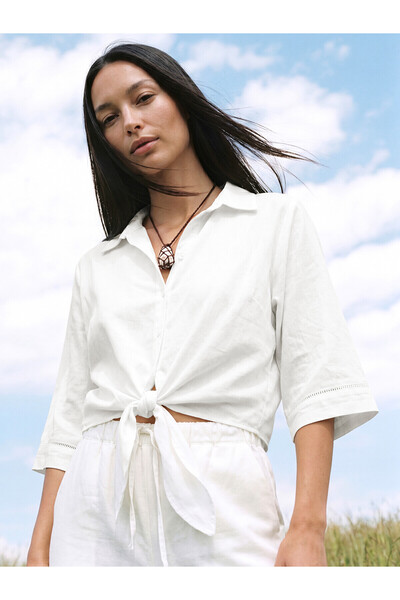 LC Waikiki Nevavm Crop Linen Blend Women's Shirt with a Difference