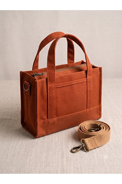 OLD COTTON BAGS Kiremit Kanvas Kadın El ve Omuz Çantası Ayarlanabilir Askılı ...