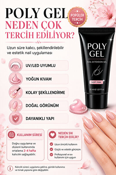 Uniquem Soft Pembe Poly Gel 15 ml Tırnak Uzatma Jeli UV LED Kalıcı Oje Protez Tırnak