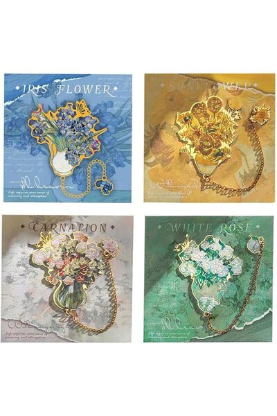 GENERAL 4 Pcs Metal Flower Bookmarks, Hollow Van Gogh Monet Oil Painting Them...