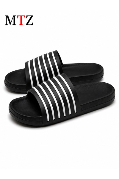mtz Women's Striped Slide Sandals, Open Toe Slip-On Slippers with Wide Ribbed...