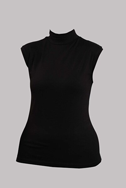 HÜRREM BONE Black Body Turtleneck Viscose Zero Sleeve 1027_01