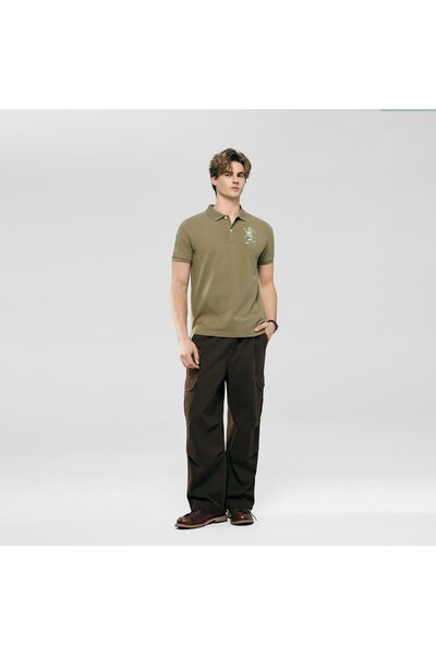 Giordano Men's Slim Fit 3D Lion Embroidery Lycra Pique Polo