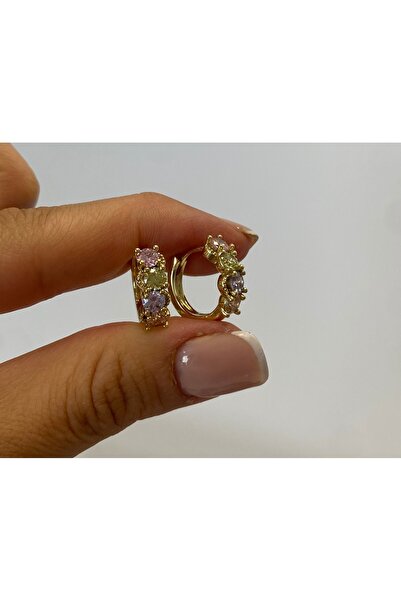 Xuping 14K Yuvarlak Pastel Taşlı Mini Halka Küpe