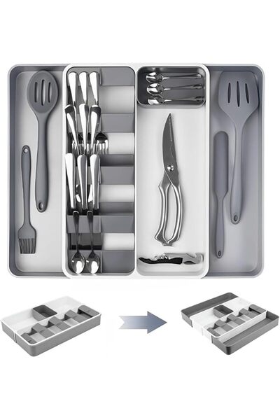 TRASSLE Large Silverware Drawer Organizer, Expandable Utensil Tray for Kitche...