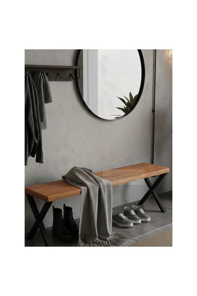 raweyn Andora Masif Ahşap Bahçe Bankı Bench Balkon Teras Siyah X Metal Ayak 80cm