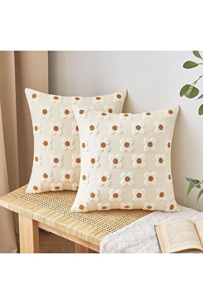 Tazweeq Decorative Throw Pillow Covers, Sun Flower Jacquard Pillowcase Cushio...