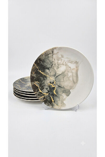 Tezyinat Wood Marble 6-Piece Porcelain Cake Plate Set