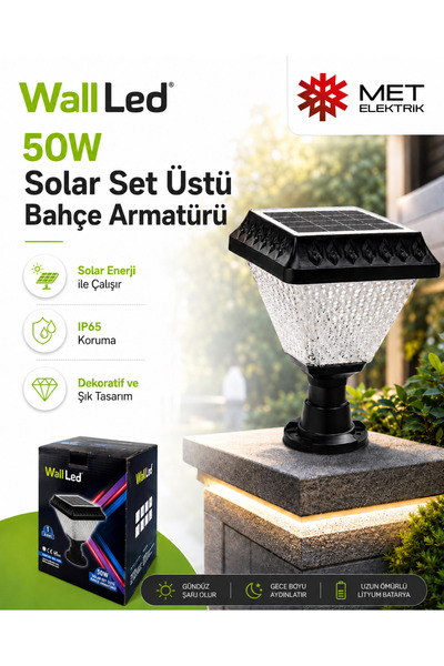 WALLED WallLed WL-4302 50W Solar Set Üstü Bahçe Armatürü Güneş Enerjili Dekor...
