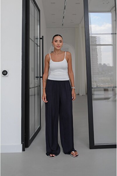 Havoş Navy Blue Pavel Elastic Waist Draped Trousers