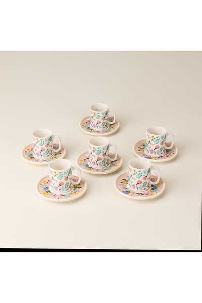 Evidea Kitchen Pink Flower 6 Kişilik Kahve Fincanı - Renkli - 90 ml