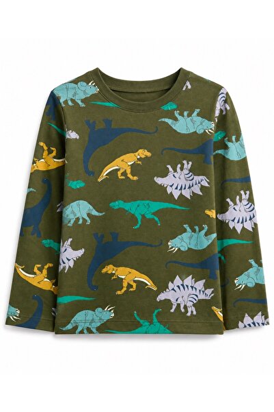 GAP Kids Gap Baby Boy Dinosaur Printed Crew Neck Long Sleeve T-Shirt 0-6 Year...