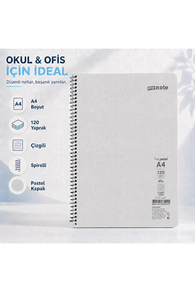 Mynote Flex Pastel A4 120 Yaprak 60 gr Spiralli Çizgili Defter