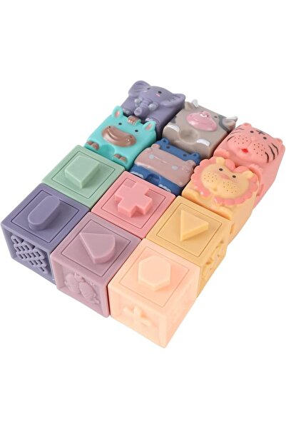 Asixxsix Soft Silicone Baby Blocks Toys, 12-Pack Chewable Teething Building B...