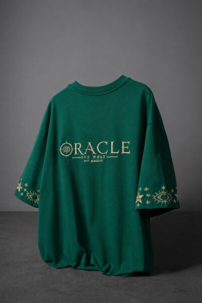 Slatra Men's Green Oracle Embroidered Oversize Tshirt
