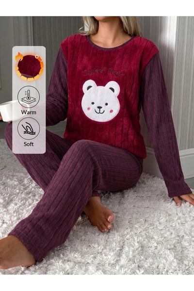 Mios Moda Purple Hello Winter Patterned Women's Plush Pajama Set