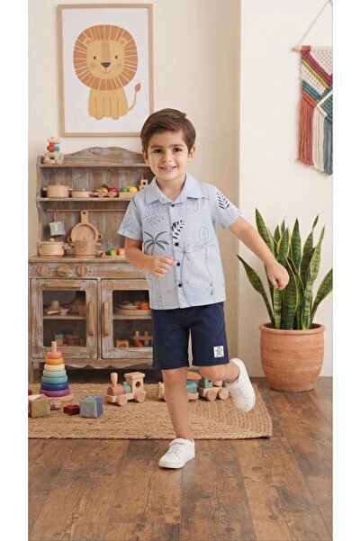 Sinem Çeyiz Bebiço 322757 Blue Navy Blue Linen Shirt Shorts Set