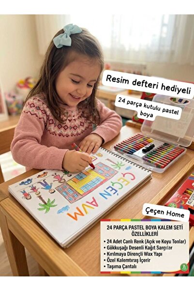 ÇEÇEN HOME 24'lü Pastel Boya Seti Plastik Çantalı Kalemtıraşlı - Canlı Renkle...