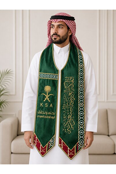 Generic Brand Saudi National Day Scarf Green Embroidered Luxury National Day ...