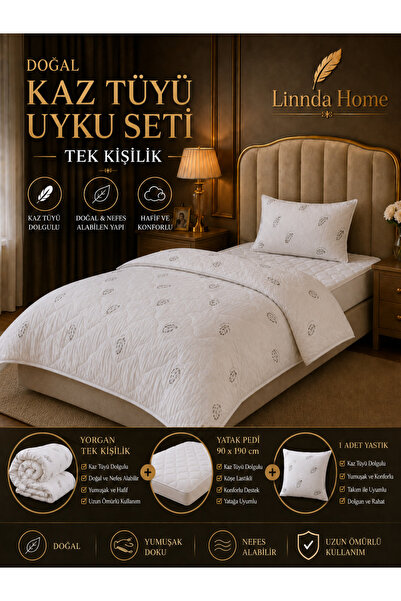 Linnda Home Single Natural Goose down Sleeping Set – Duvet + 90X190 cm Mattre...