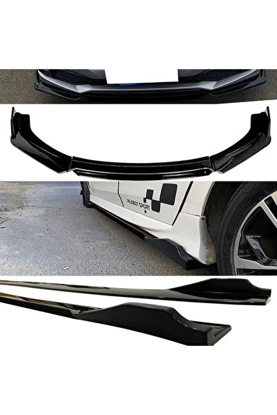 HasAkman Fiesta Mk6 Siyah Şeritli Ön Lip Ve Yan Marşpiyel Seti Piona Black 20...