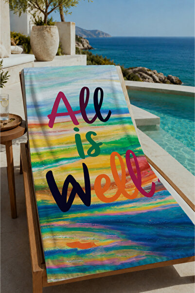 Evmila Pastel Sunset All Is Well Written Patterned 70X150 Beach Towel - Cotto...