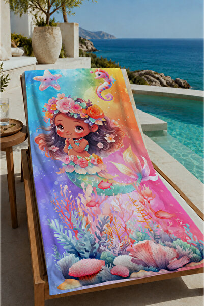 Evmila Colorful Mermaid Character Patterned 70X150 Beach Towel - Cotton Bath ...