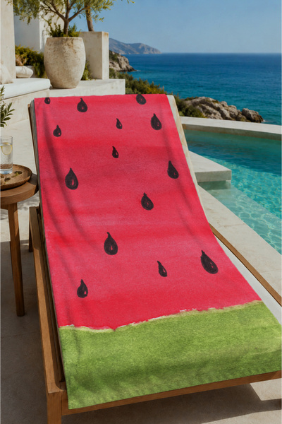 Evmila Red Watermelon Slice and Black Seed Pattern 70X150 Beach Towel - Cotto...