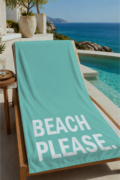 Evmila Turkuaz Beach Please Slogan 70x150 Peškir za plažu - Pamučni peškir za...