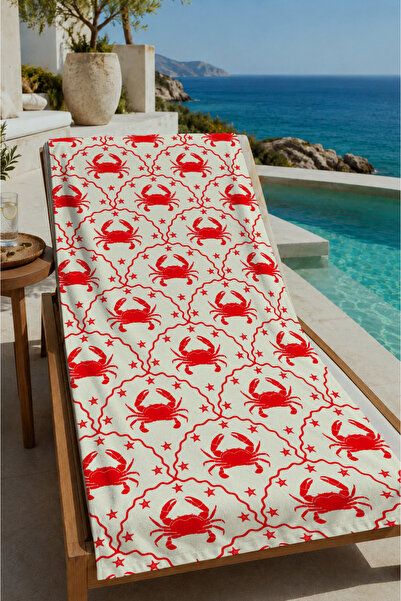 Evmila Cream Red Repeating Crab Pattern 70X150 Beach Towel - Digital Printed ...