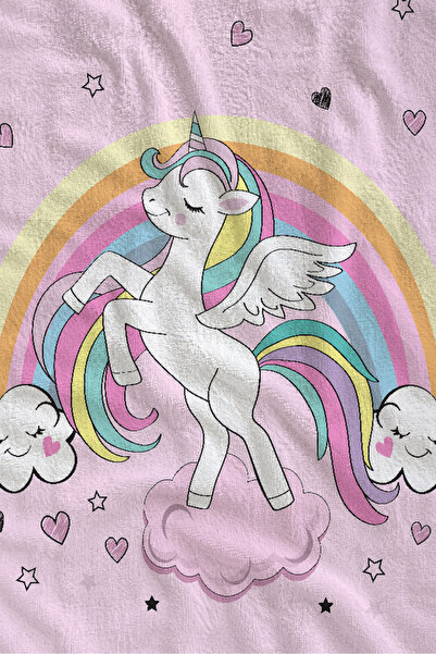 Evmila Pink Unicorn and Rainbow Patterned 70X150 Beach Towel - Cotton Bath Towel