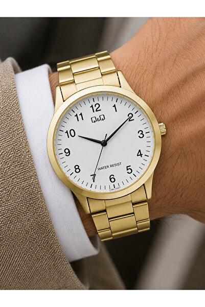 Q&Q Men's Wristwatch Gold Color with Calendar Casual and Classic Style Japane...