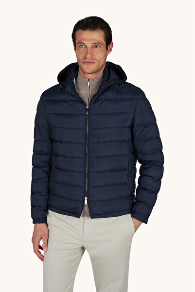 PAUL&SHARK Men's Cotton Regular Fit Quilted Hooded Zippered Navy Blue Coat