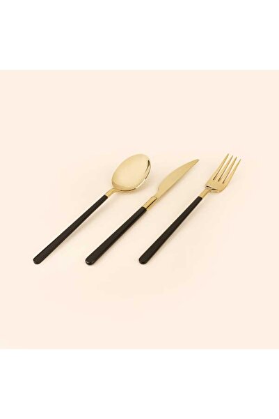 Evidea Kitchen Raya 18 Parça Çatal Kaşık Bıçak Seti - Gold / Siyah
